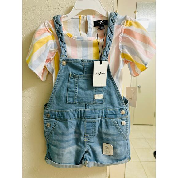 7 for All Mankind Two Piece Denim Overall Set Size 3T NWT - Picture 1 of 5